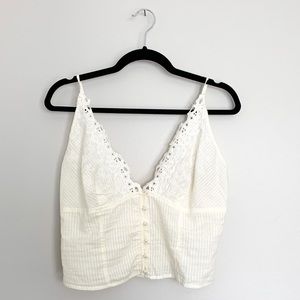 FREE PEOPLE striped and lace trim crop top